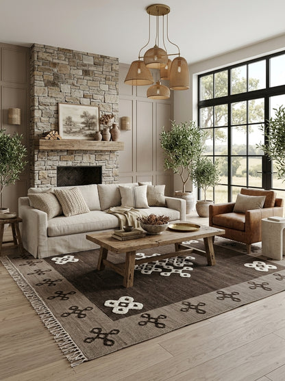 Geometric Endless Knot Medallion Flatweave Area Rug
