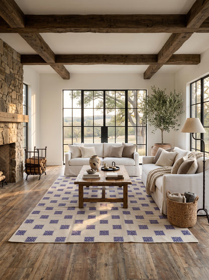 Violet Pixel Starburst Geometric Micro Motif Flatweave Area Rug
