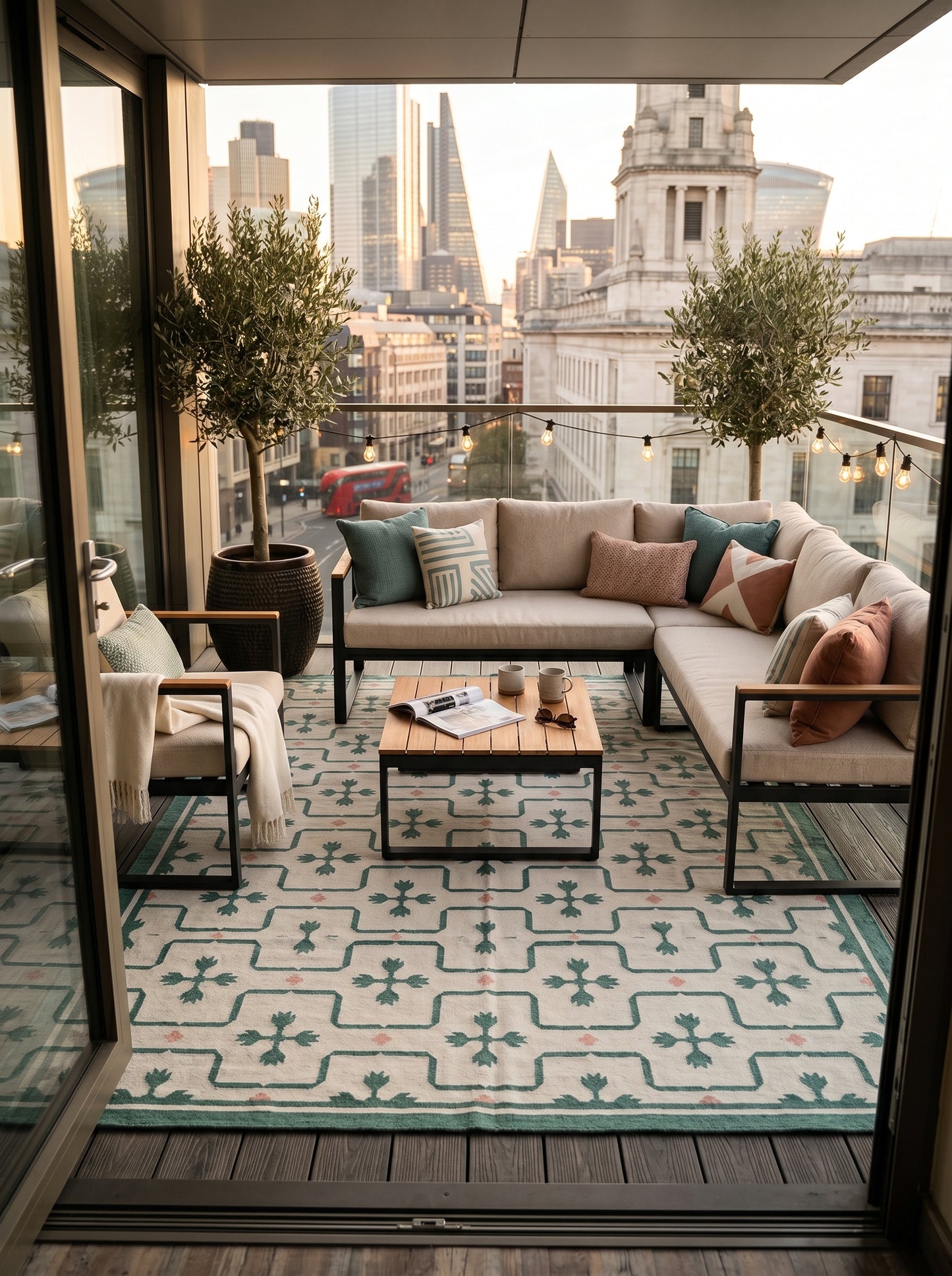 Emerald Tulip Lattice Geometric Interlocking Tile Pattern Flatweave Area Rug