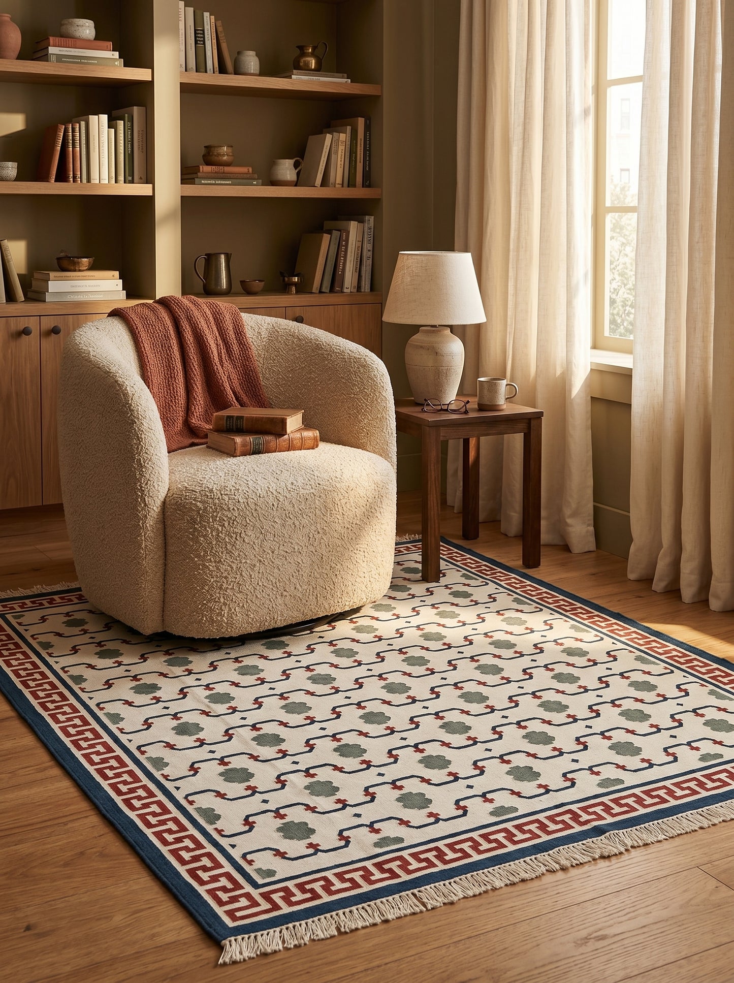 Athena Lattice Handwoven Cotton Flatweave Dhurrie Rug
