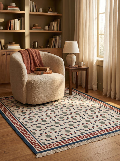 Athena Lattice Handwoven Cotton Flatweave Dhurrie Rug