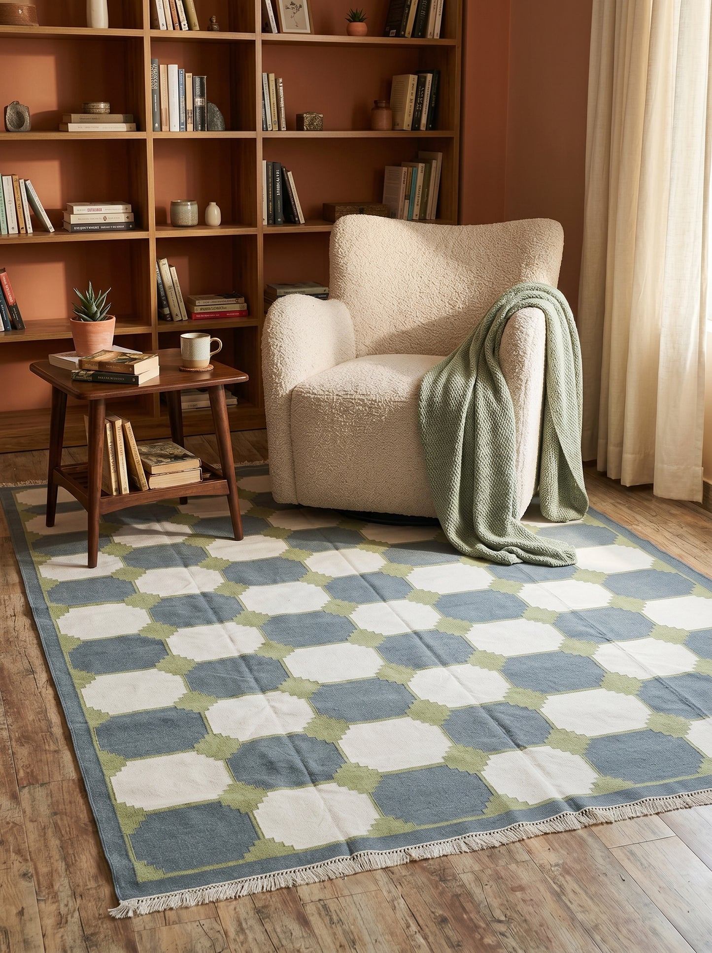 Olive & Onyx Modern Octagon Geometric Dhurrie Rug