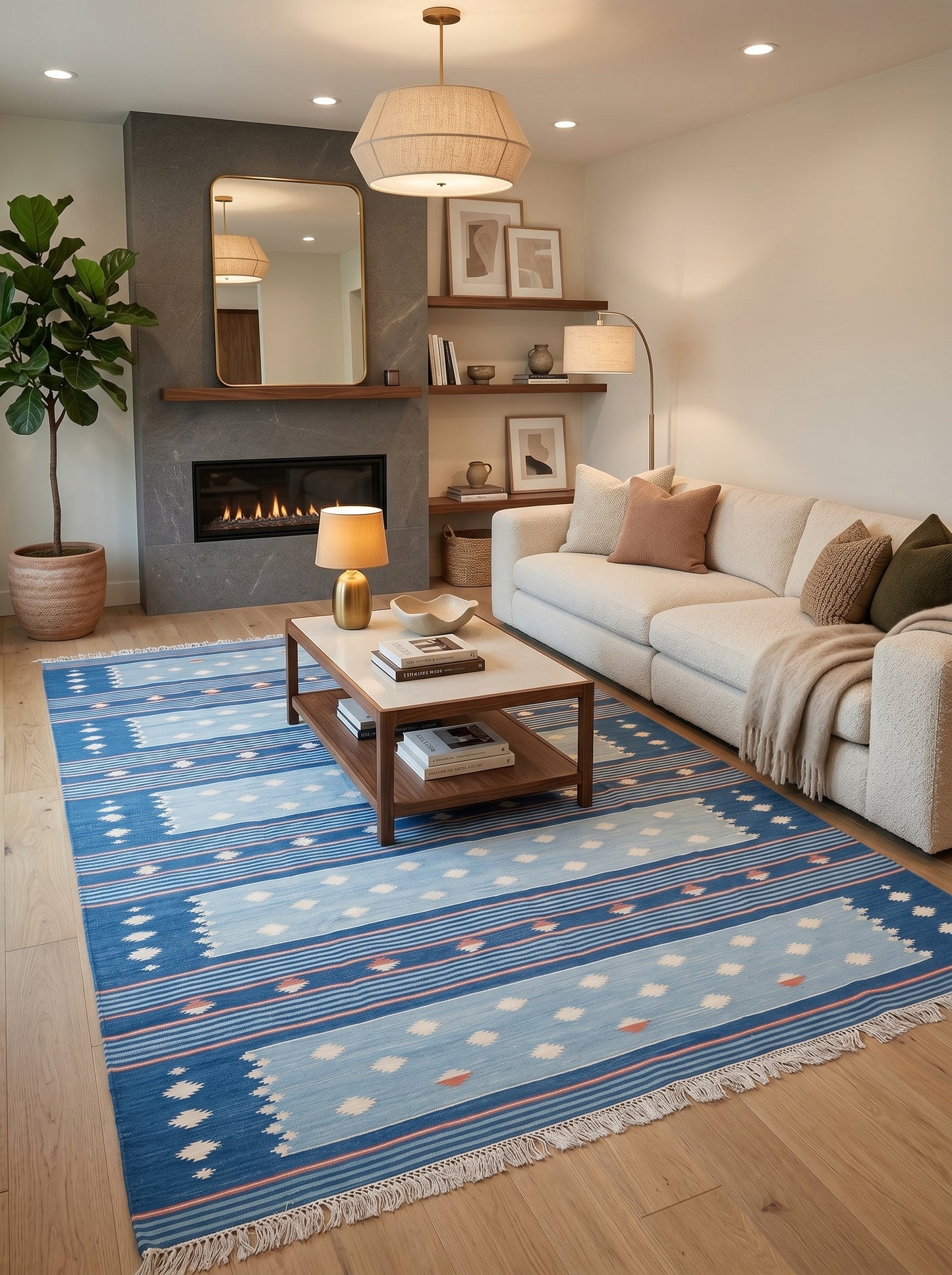 Caspian Horizon Handwoven Cotton Flatweave Dhurrie Rug