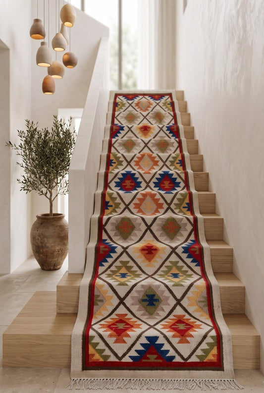 Handwoven Cotton Brown White Cotton Runner