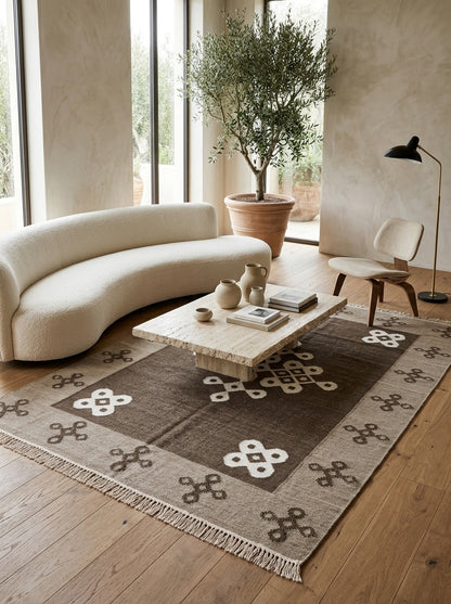 Geometric Endless Knot Medallion Flatweave Area Rug