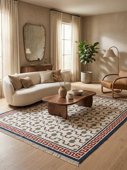 Athena Lattice Handwoven Cotton Flatweave Dhurrie Rug