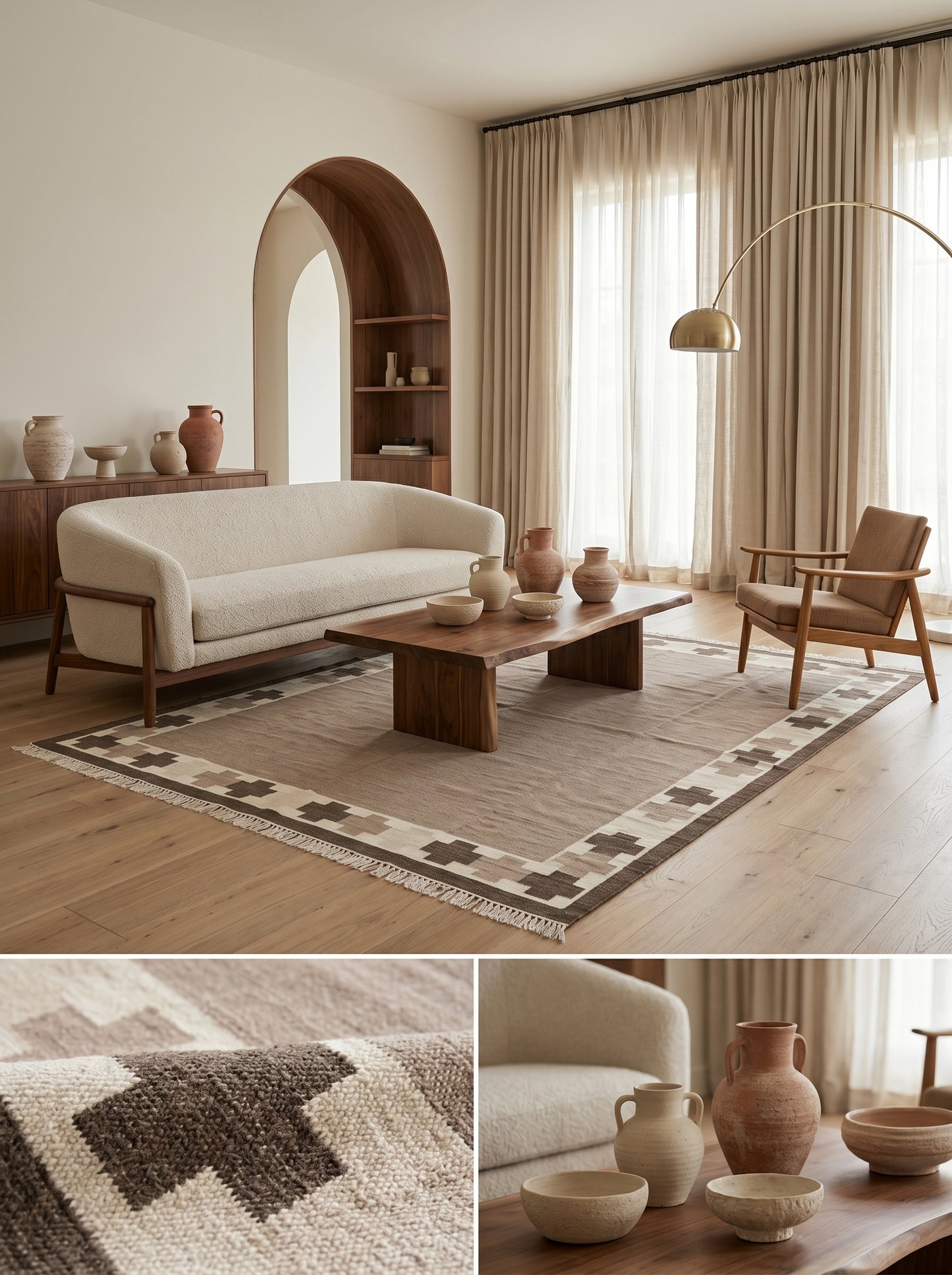 Taupe Brown Minimalist Area Rug, Espresso Geometric Cross Border Dhurrie
