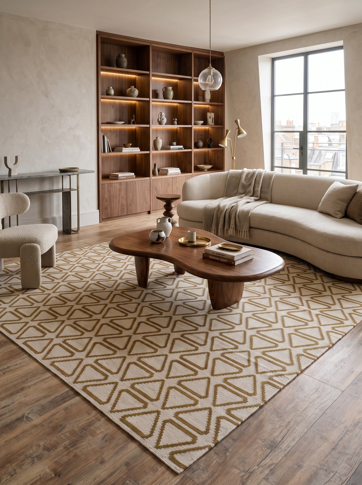 Ochre Triangle Lattice Repeating Triangle Flatweave Area Rug
