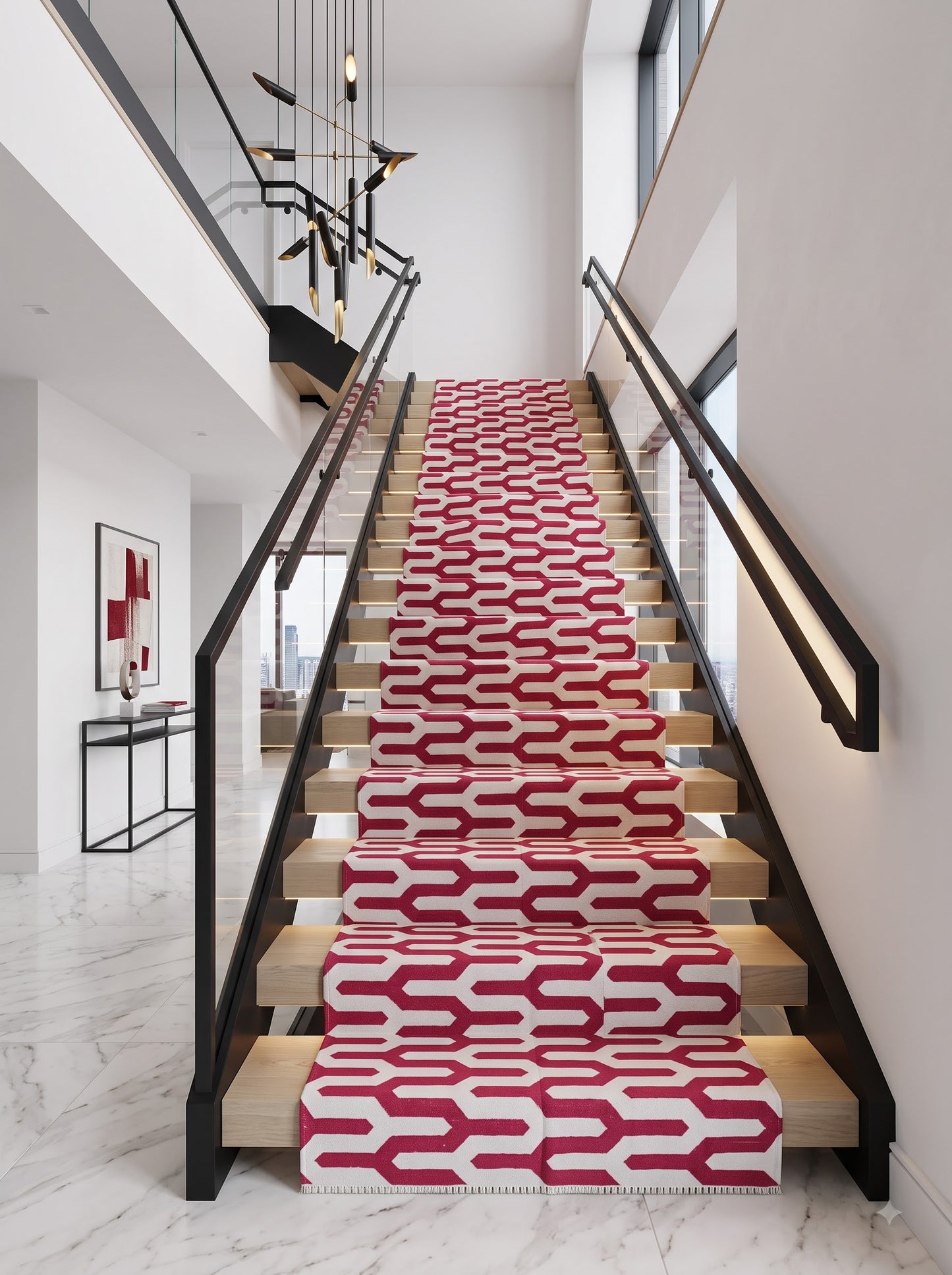 Red Custom Modern Runner, Cotton Stair Runner