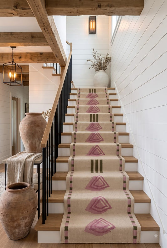 Pink Geometric Wool Flatweave Runner Rug Custom-Size Entryway Rug