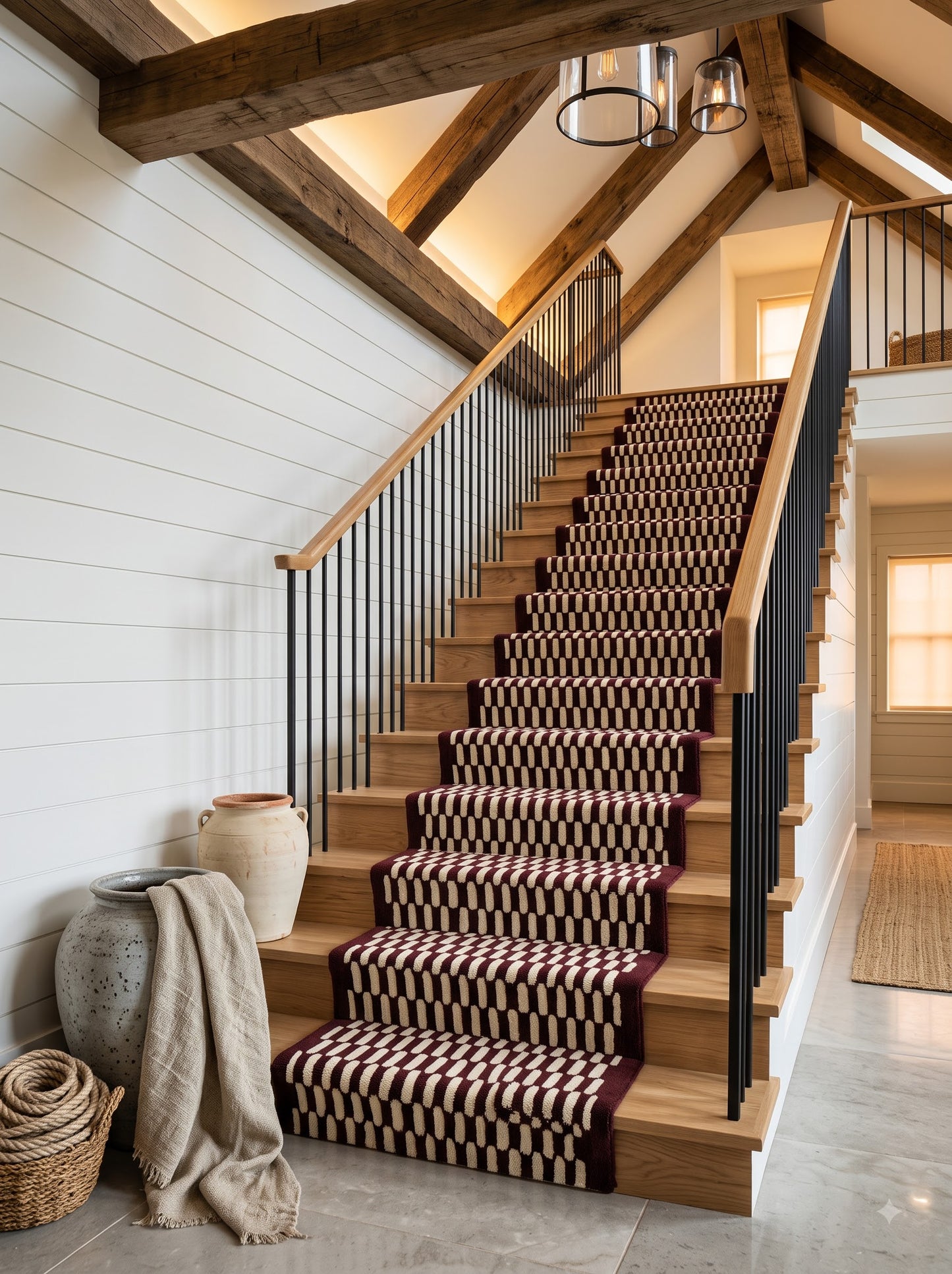 Burgundy Wool Stair Runner Rug, Hand Tufted Hallway Runner