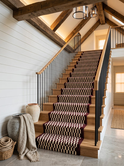 Burgundy Wool Stair Runner Rug, Hand Tufted Hallway Runner