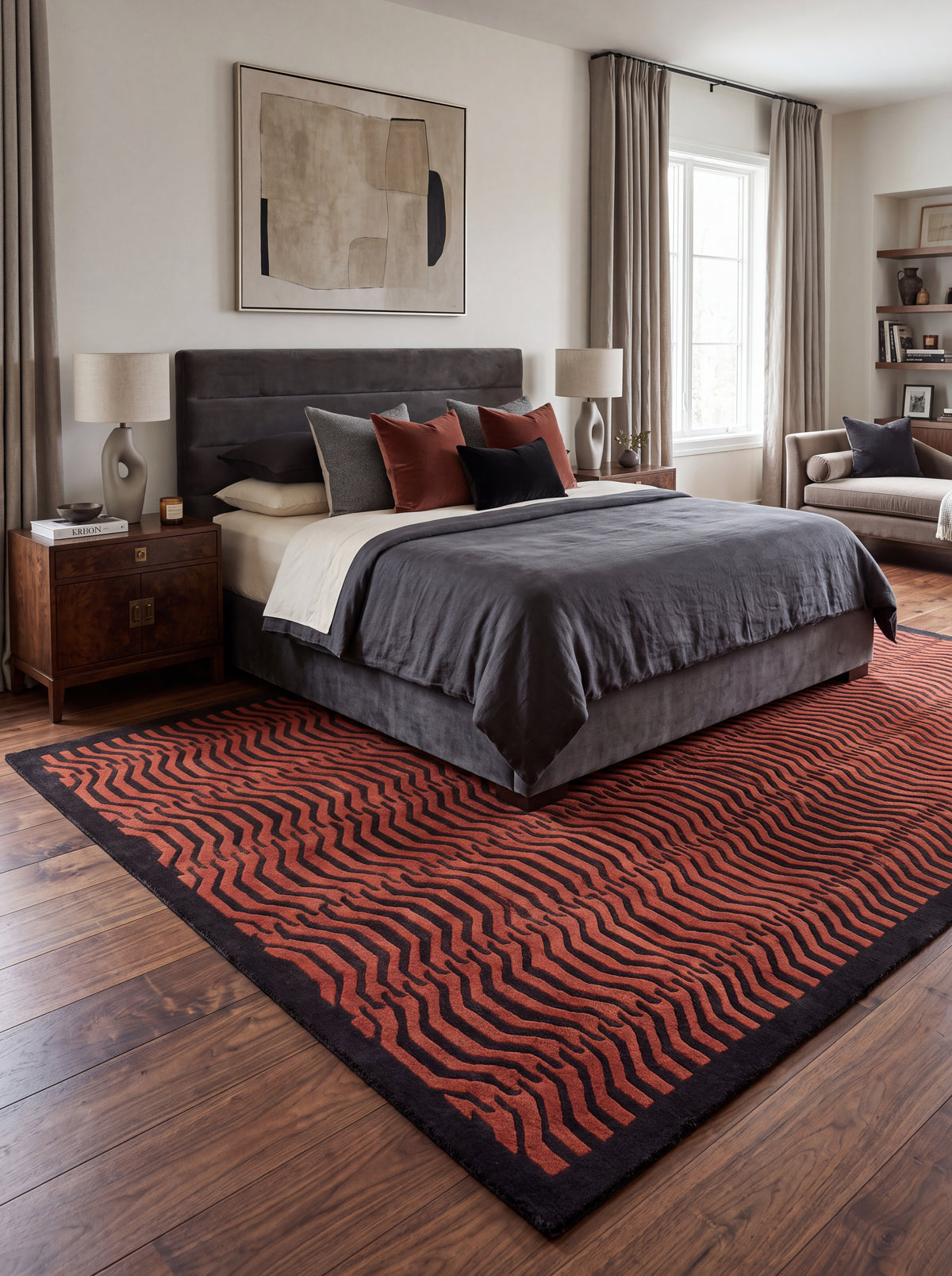 Luxury Wool Tufted Area Rug, Burnt Orange Abstract Rug, Contemporary UK Interior Designer Rug, Custom Handmade Rug