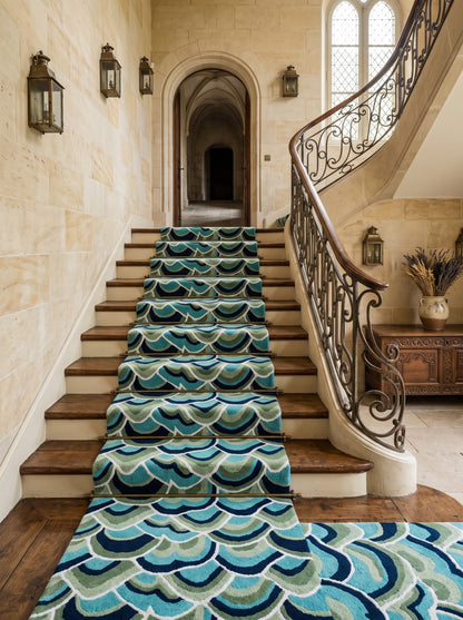 Blue Green Weave Modern Artisan Hand-Tufted Wool Runner Rug