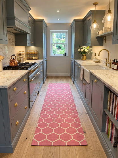 Handwoven Cotton Flatweave Pink Trellis Siatir Runner Rug
