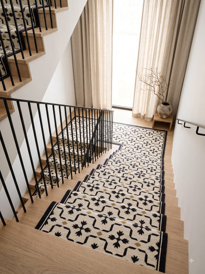Marrakech Geometric Wool Runner Rug Handmade Ivory Black Hallway Runne