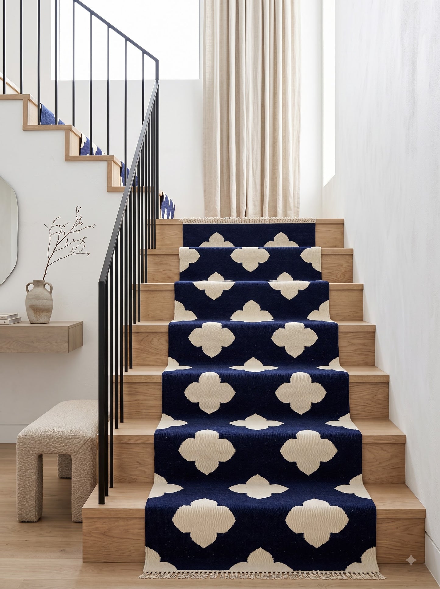 Navy Quatrefoil Handwoven Cotton Flatweave Runner