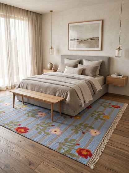 Wildflower Horizon Aesthetic Striped Cottagecore Dhurrie rug