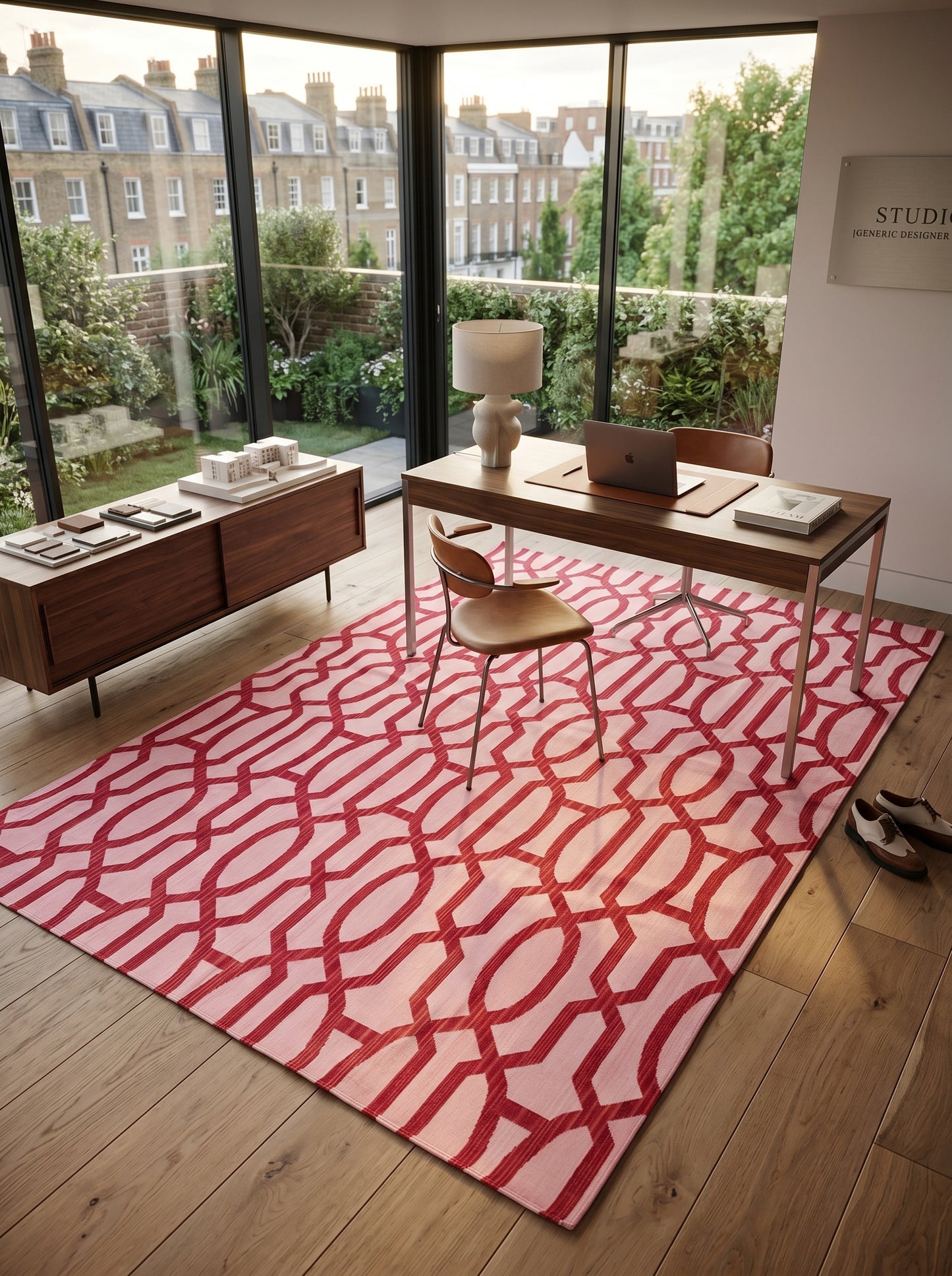 Blush Pink & Maroon Red Cotton Flatweave Rug