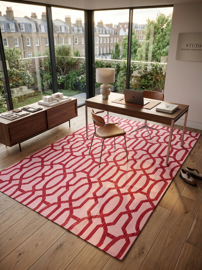 Blush Pink & Maroon Red Cotton Flatweave Rug