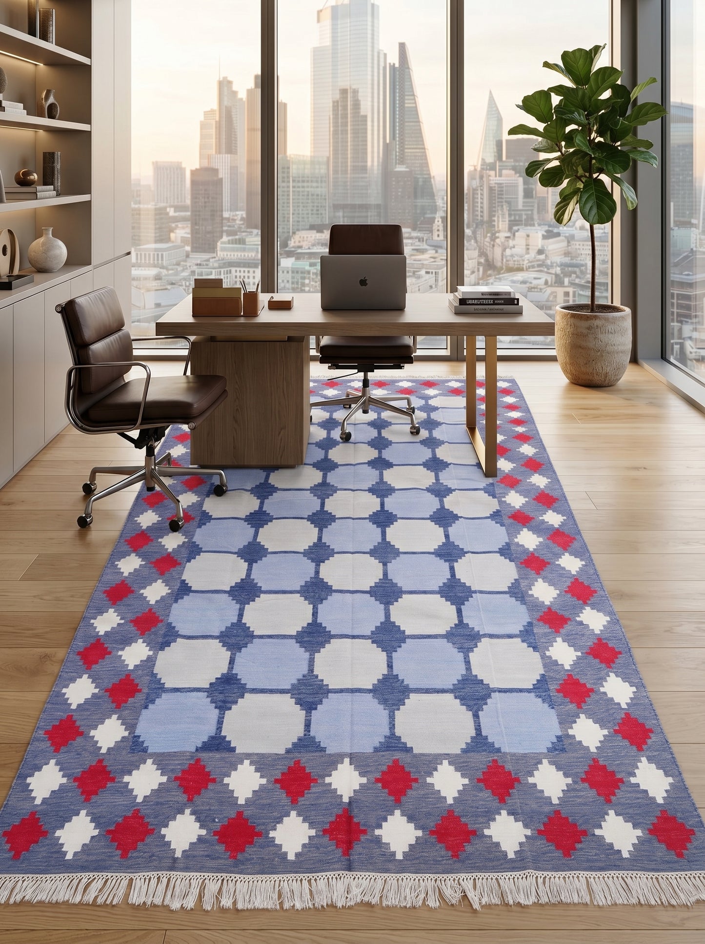 Skyline Octagon Handwoven Cotton Flatweave Dhurrie Rug