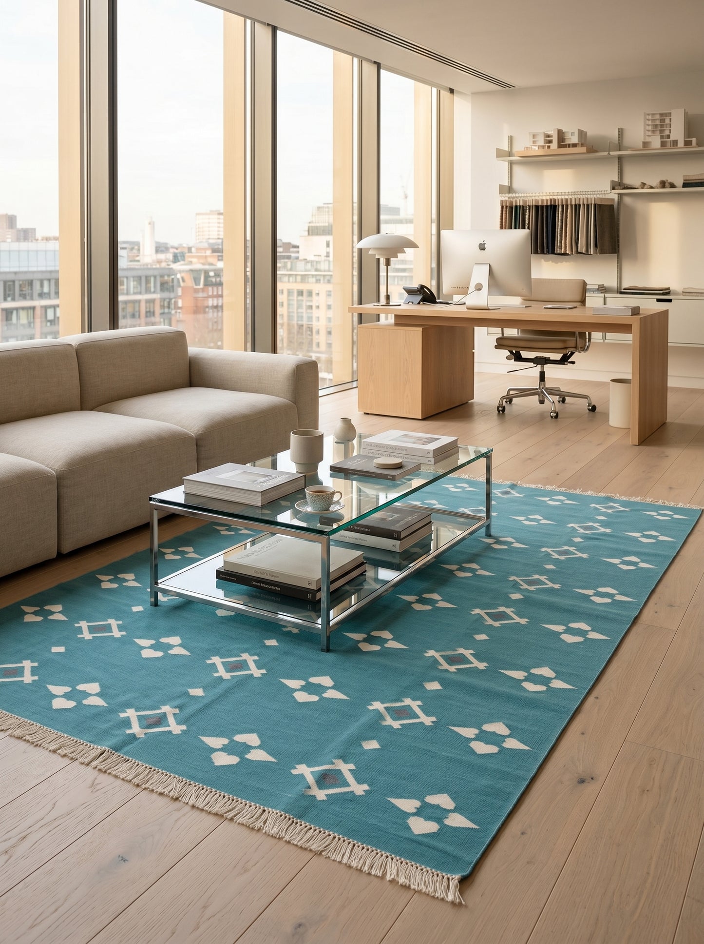 Modern Coastal Blue Aqua Turquoise Geometric Area Rug