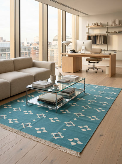 Modern Coastal Blue Aqua Turquoise Geometric Area Rug