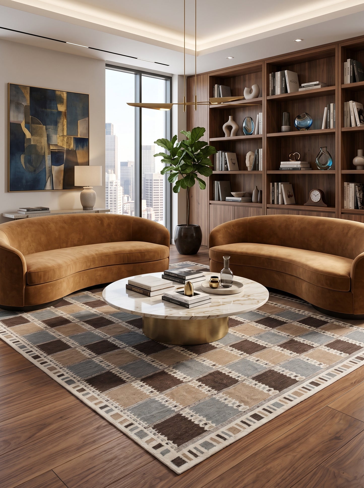 Earthy Checkered Horizon Living Room Decor rug