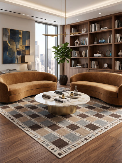 Earthy Checkered Horizon Living Room Decor rug