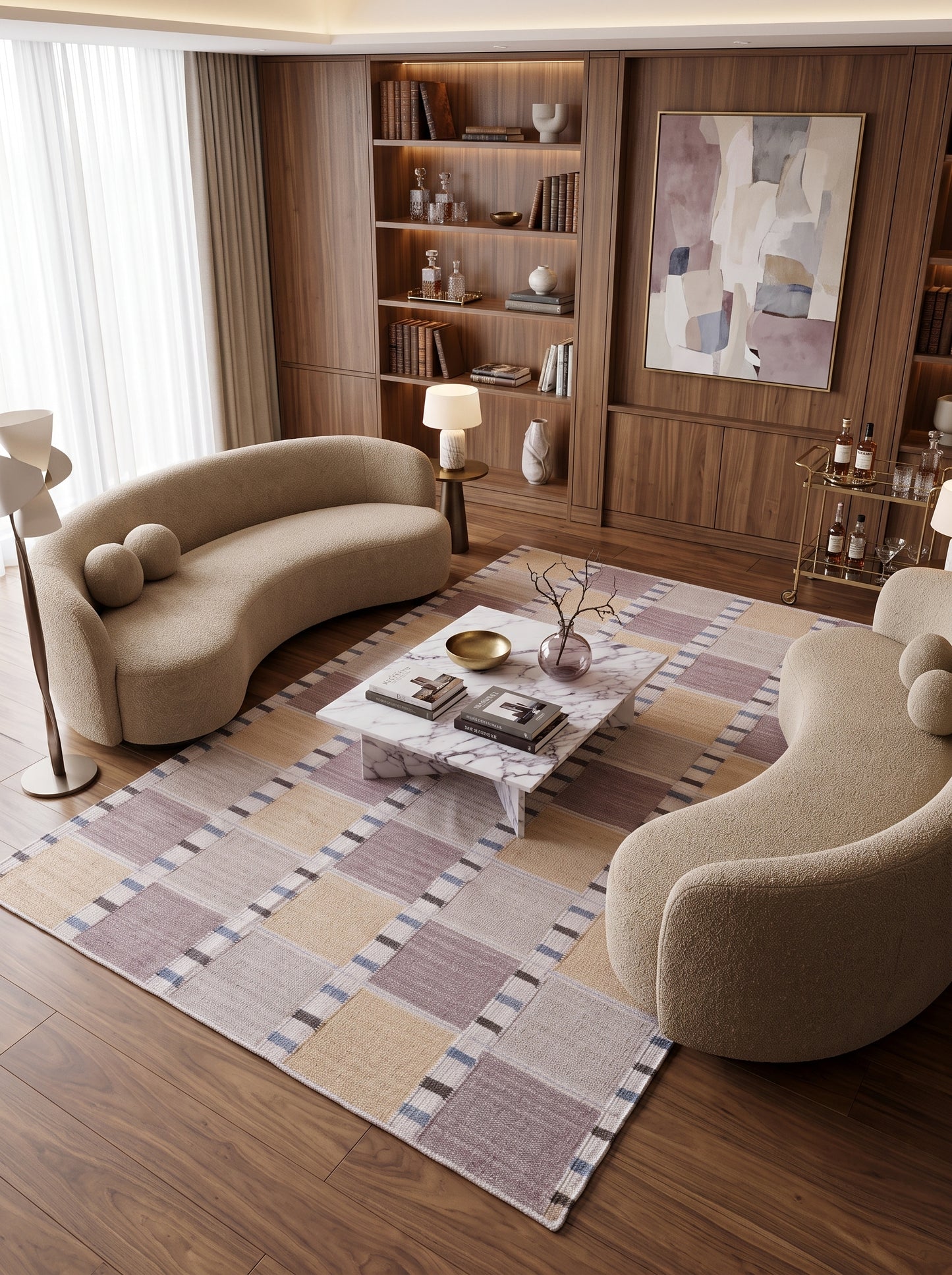 Pastel Checkerboard Horizon Pastel Grid Dhurrie Rug
