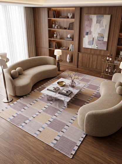 Pastel Checkerboard Horizon Pastel Grid Dhurrie Rug