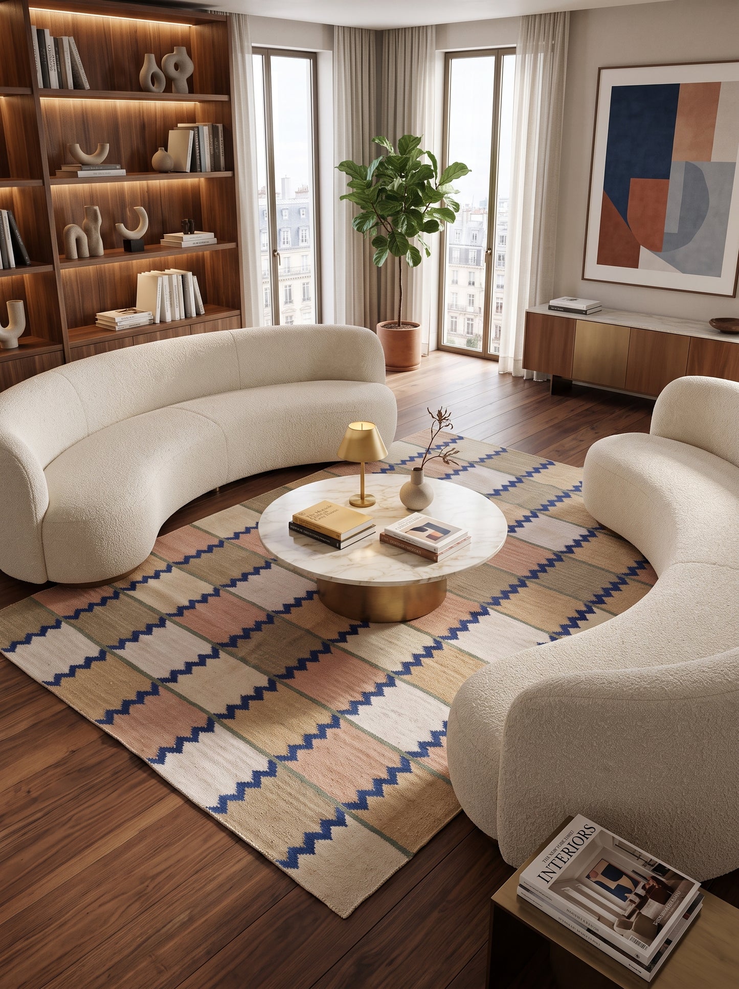 Handmade Pastel Zigzag Grid Checkered Flatweave rug