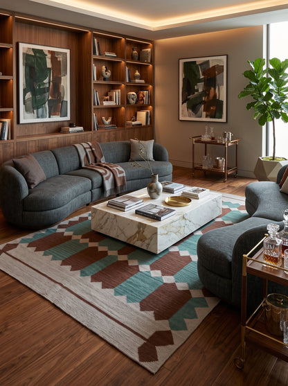 Handwoven Rust & Spruce Matrix Southwestern Flatweave rug