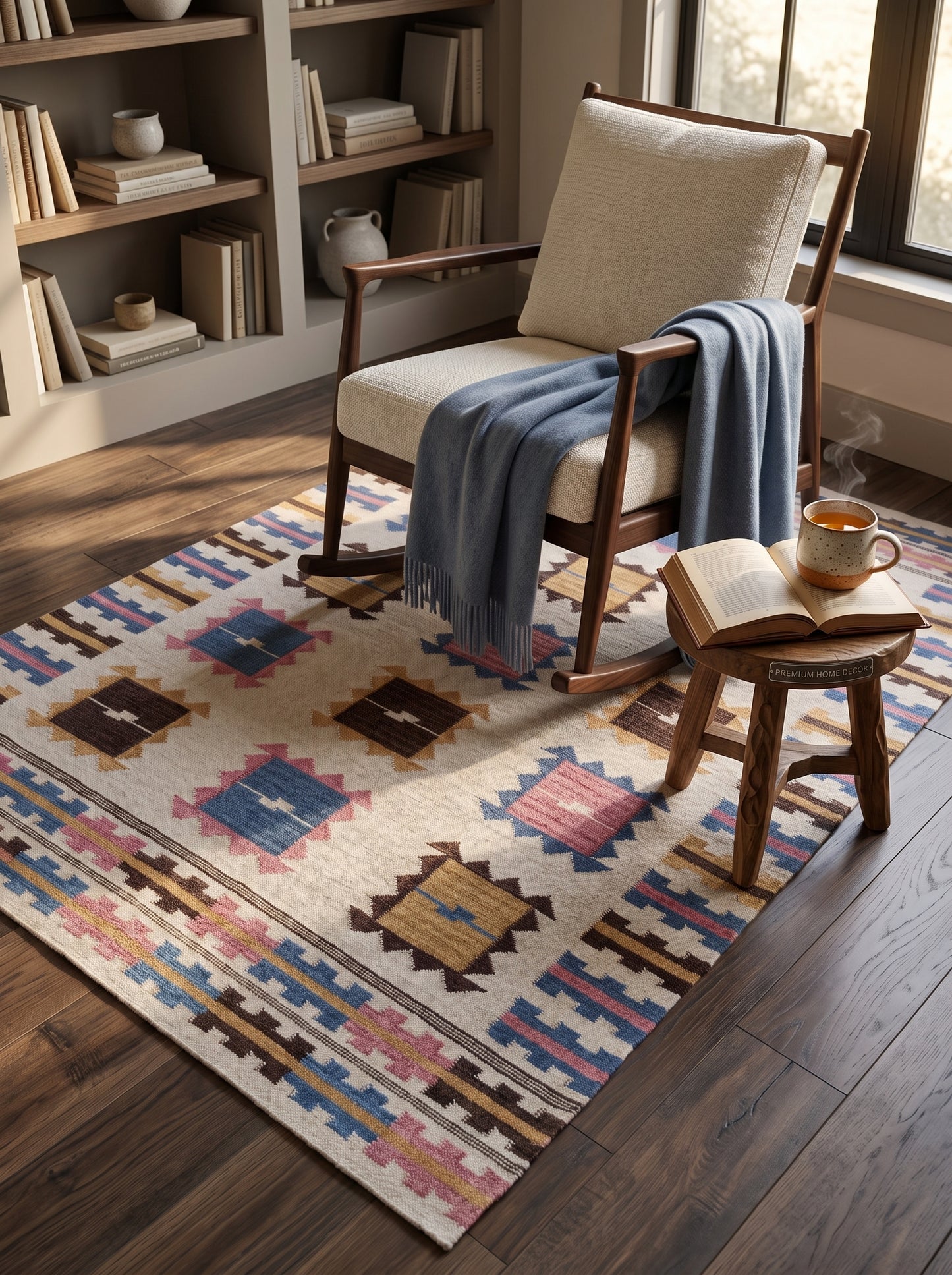 Nomadic Pastel Blocks Wool and Cotton Kilim Rug