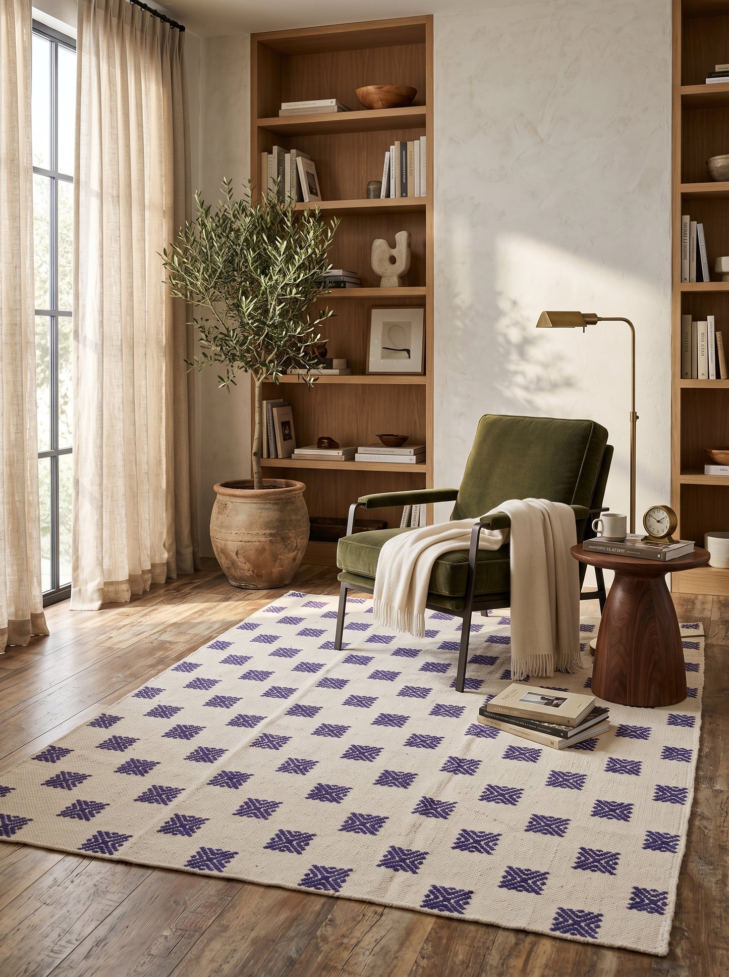 Violet Pixel Starburst Geometric Micro Motif Flatweave Area Rug