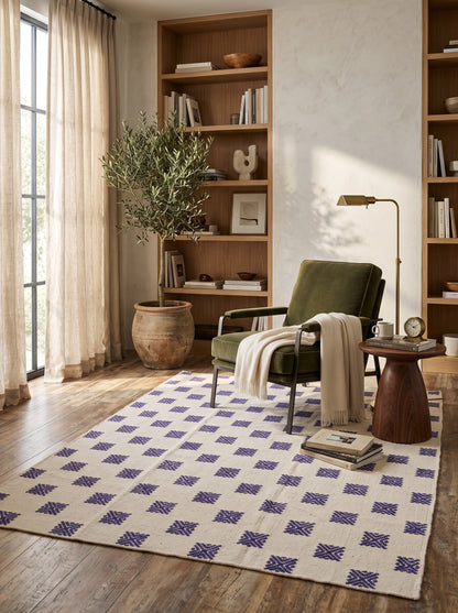 Violet Pixel Starburst Geometric Micro Motif Flatweave Area Rug