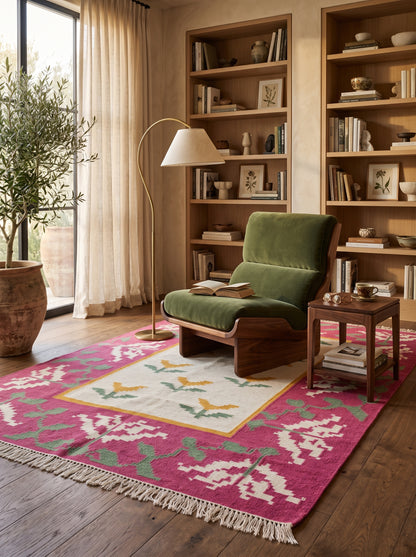Rose Garden Medallion Abstract Pixelated Floral Pattern Flatweave rug