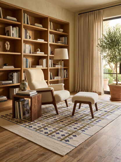 Olive & Denim Tree Trellis Handwoven Symmetrical Folk Rug