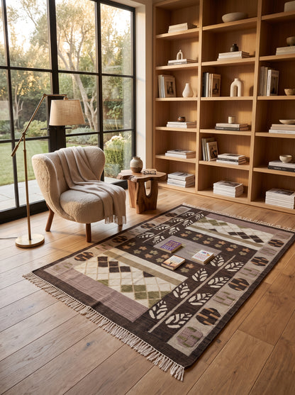 Earth Tone Geometric and Tribal Motif Area Rug