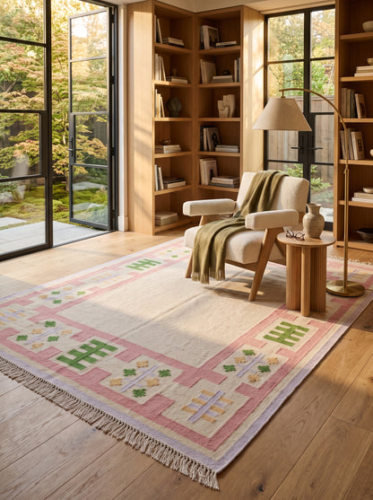 Pastel Geometric Border Wool Rug