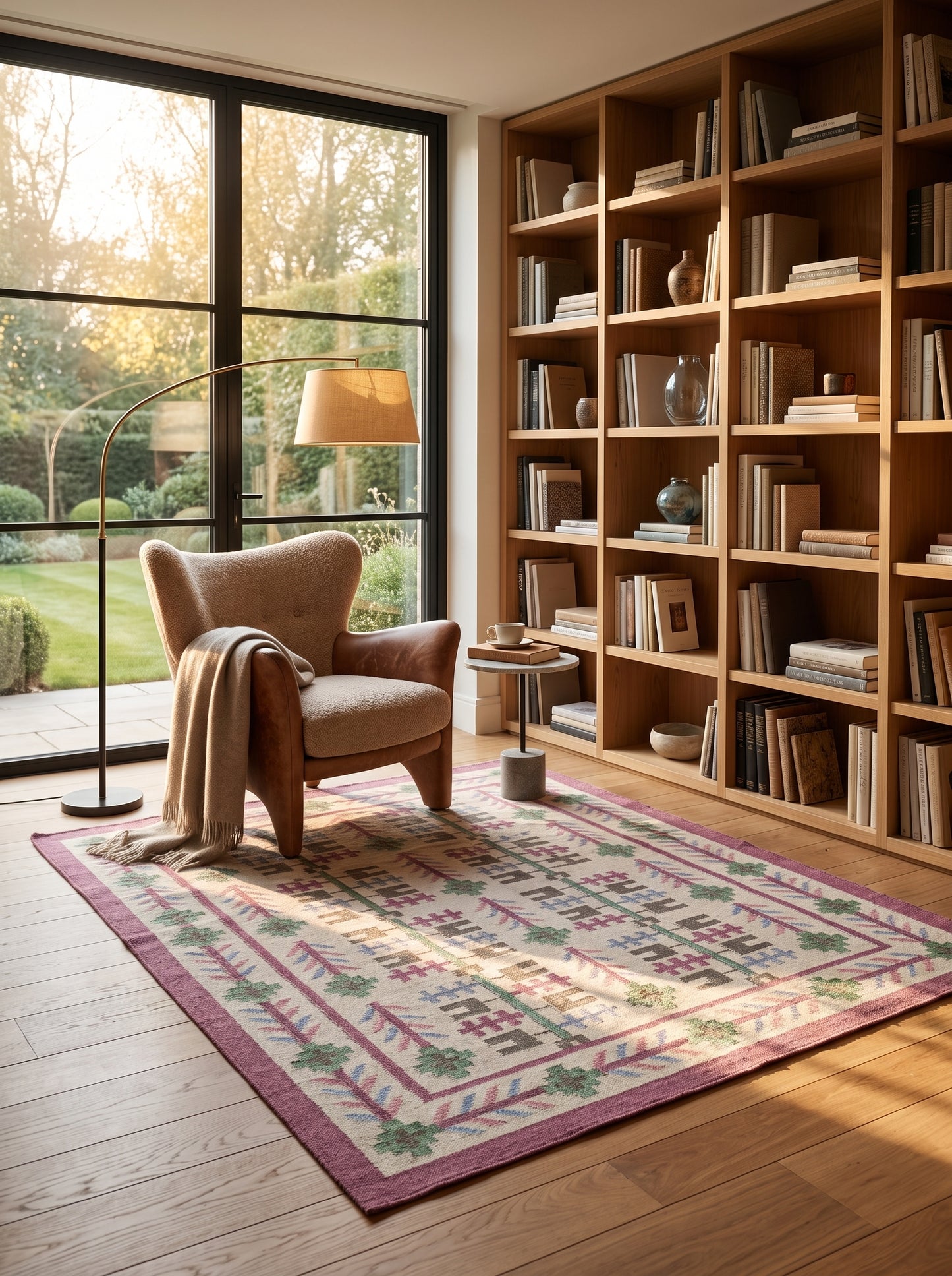 Mauve Meadow Traditional Indian Area Rug for Living Room