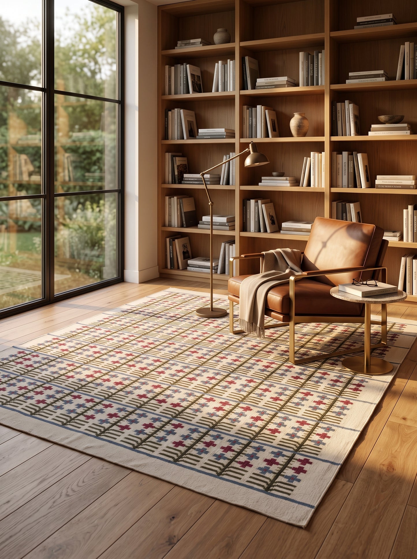 Traditional Block Motif Vintage Cross Motif Flatweave Area Rug