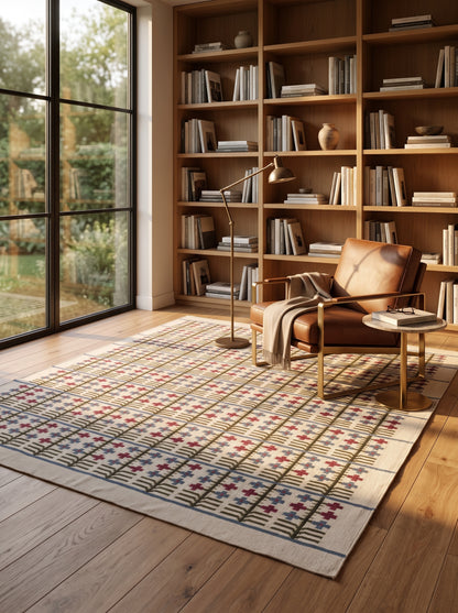 Traditional Block Motif Vintage Cross Motif Flatweave Area Rug