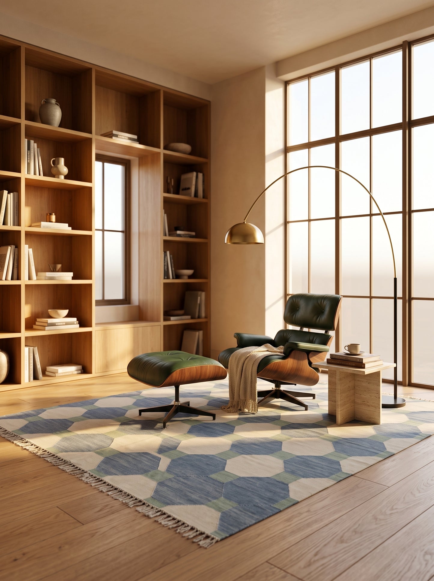 Modern Hexagon Geometric Wool Cotton Rug