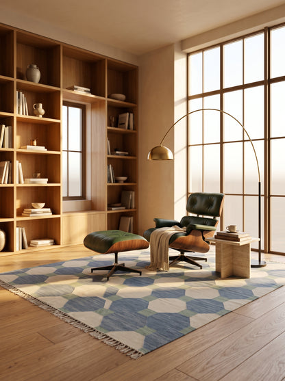 Modern Hexagon Geometric Wool Cotton Rug