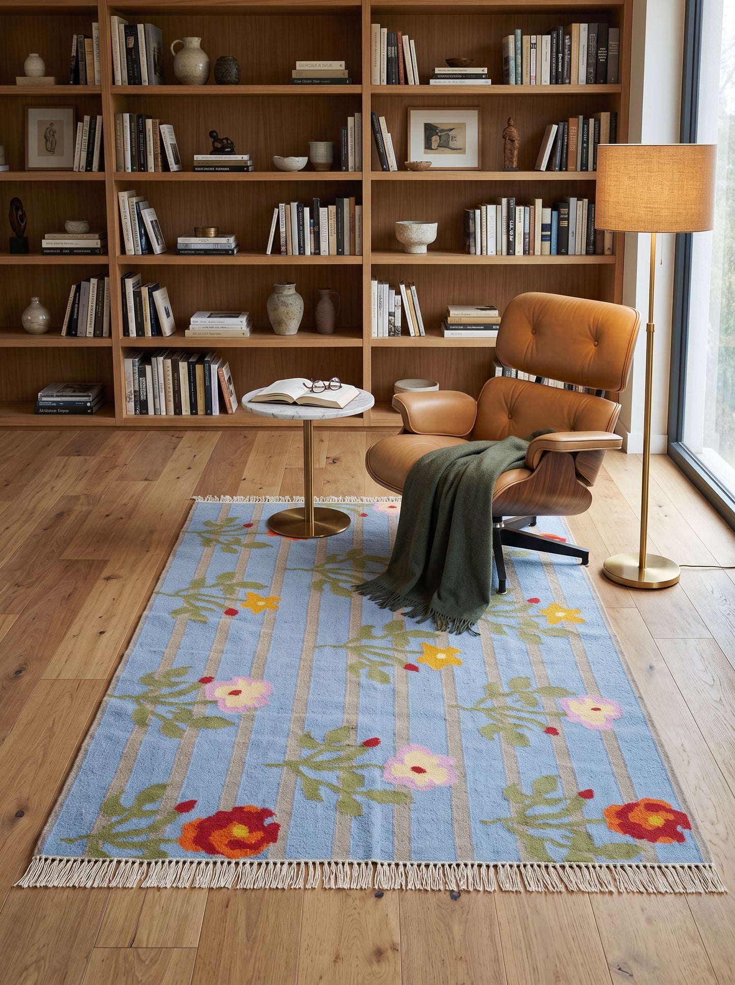 Wildflower Horizon Aesthetic Striped Cottagecore Dhurrie rug