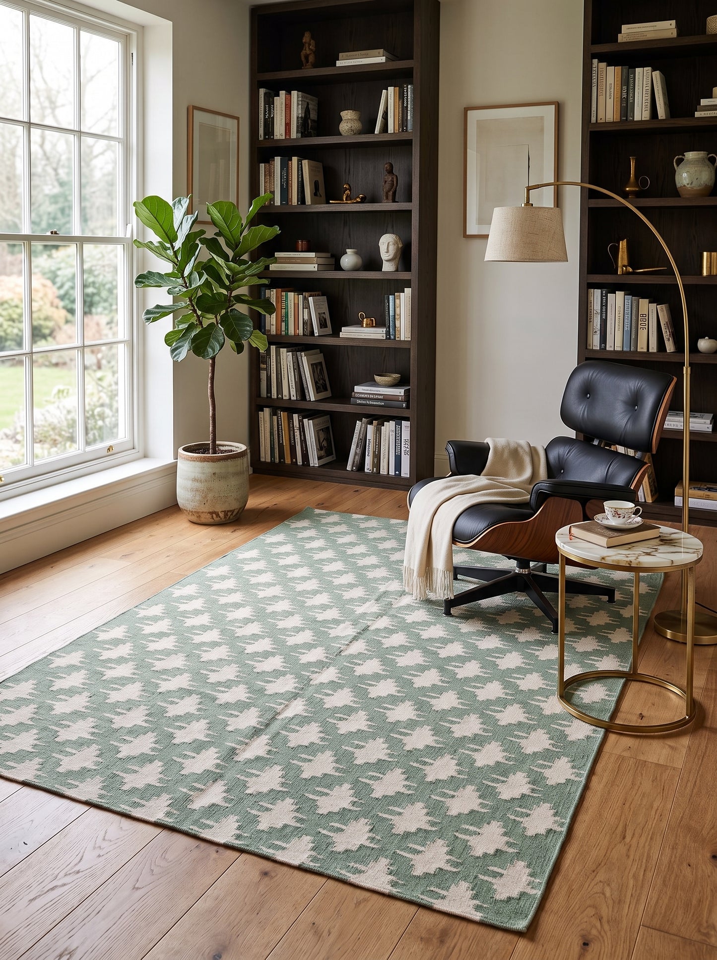Pixelated Folk Cross Handwoven Cotton Wool Dhurrie