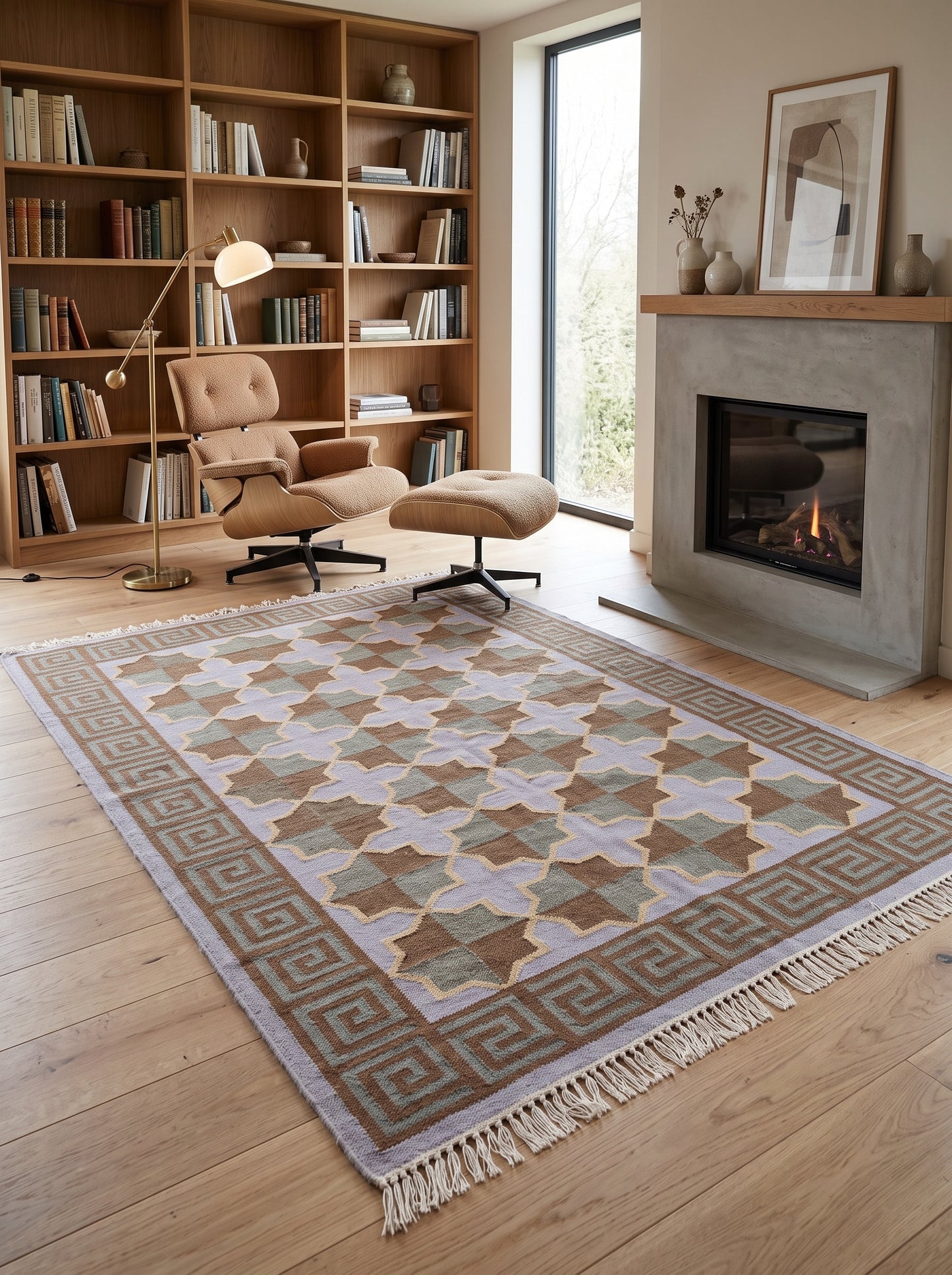 Mediterranean Star Trellis Greek Key Border Flatweave Rug