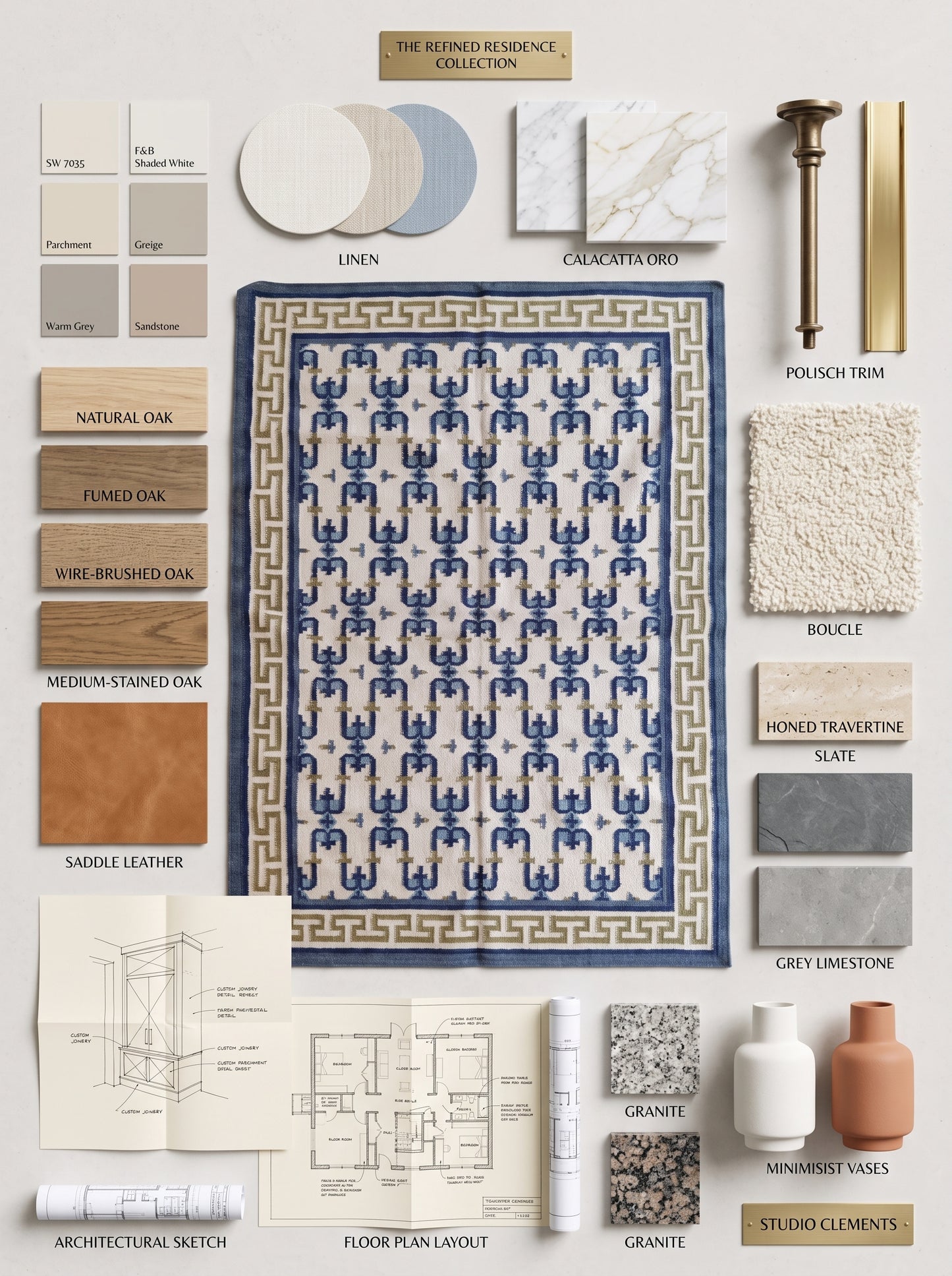 Oceanic Greek Maze Mediterranean Wave Pattern Wool Area Rug