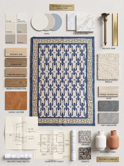 Oceanic Greek Maze Mediterranean Wave Pattern Wool Area Rug